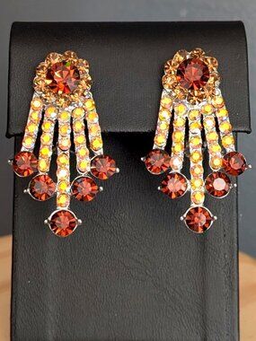 Shades of brown and yellow crystal clip on earrings